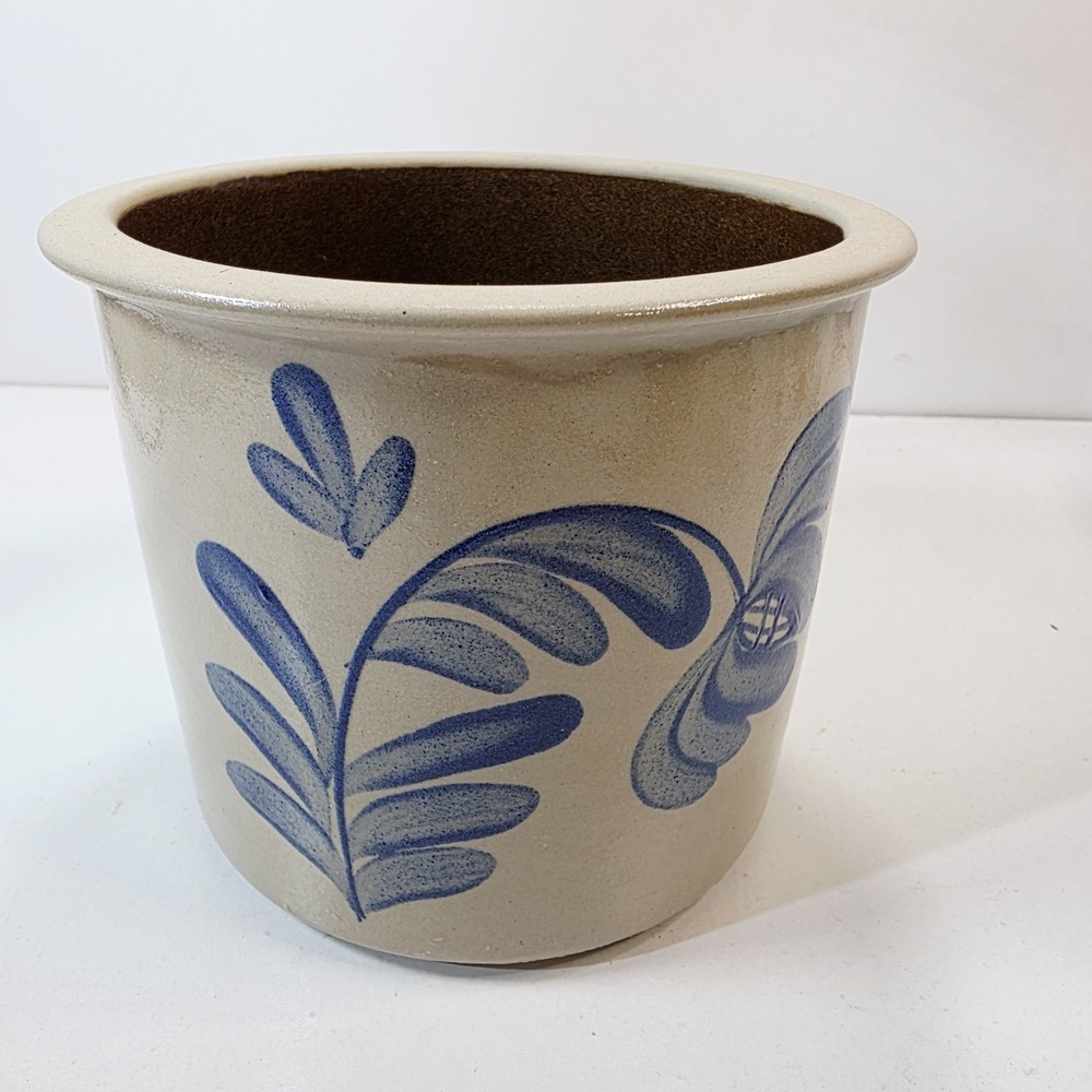 Beaumont Brothers Pottery BBP Crock Planter Pot Floral Leaf Design Salt Glazed